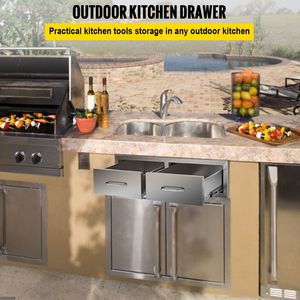 Accessorio per Cucina Esterna - Cassetti Doppi Orizzontali per BBQ 76 cm L x 25 cm A x 51 cm P con Maniglia in Acciaio Inox per BBQ da Isola - Product Image 3