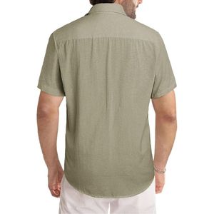 Chemise de travail respirante vert olive en coton et lin, boutonnée, à poche unique, coupe classique, teinte unie - Product Image 2