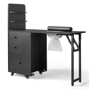 Bureau à ongles pliable en MDF noir avec 2 tiroirs et une porte de placard, table de manucure avec étagère de rangement - Product Image 3