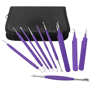 Kit de 10 Herramientas para Eliminar Puntos Negros y Espinillas, Extractor de Acné de Acero Inoxidable Morado, Herramientas de Belleza Facial para el Cuidado de la Piel - Product Image 1