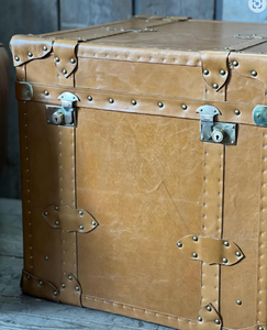 Coffre de rangement vintage en cuir tanné fait main, durable, avec serrures en laiton, clous et protections d'angle, meuble de salon - Product Image 5