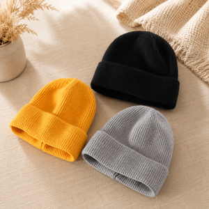 Winter <b>Wool</b> Knitted <b>Beanie</b> With Custom Soft Warm Fur Knit Plain <b>Beanies</b> for Women - Product Image 2