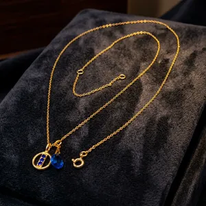 Collar con Colgante de Cadena de Serpiente Chapado en Oro de Plata 925 con Cristal Azul y Letra O, Diseño Minimalista, Unisex, para Uso Diario - Product Image 5