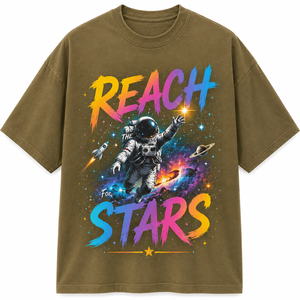 Camiseta Negra de Manga Larga para Hombre Reach Stars Astronaut con Estampado por Transferencia Térmica, Cuello Redondo, Corte Regular, Informal, 100% Algodón Jersey 180g - Product Image 1