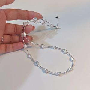 Collier en perles baroques d'eau douce naturelles réglable, boucle en argent pur S925 avec ressort, tempérament printemps-été, disponible en stock - Product Image 1