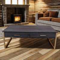 Table Basse Moderne Rustique à 2 Tiroirs Marron Foncé en Panneau PB et Métal, Bureau d'Ordinateur Portable Réglable, Table de Rangement pour la Maison, Table à Thé, Table d'Étude Marque SCE