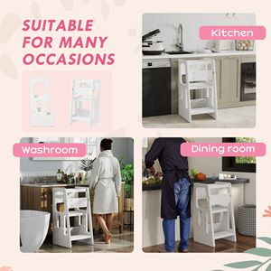 Torre di Arrampicata Bianca per Interni con Piattaforma Regolabile e Tappetino Antiscivolo, Sgabello Ausiliario per Camera da Letto, Cucina, Bagno - Product Image 6