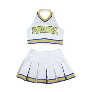 Ensemble d'uniformes de cheerleading bleu, blanc et jaune, haut à col en V, jupe plissée, taille adulte, vêtements de sport, vêtements d'extérieur, uniformes - Product Image 4