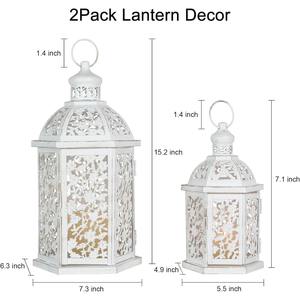 Juego de 2 Faroles Metálicos Blancos con Diseño Floral Calado para Decoración de Estanterías y Cenas Románticas en Balcones, de la India - Product Image 2