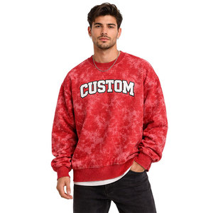 OEM Custom Printed Red Acid Wash <b>Sweatshirt</b> Oversized Fit Crew Neck Pullover Soft Cotton Blend Casual Streetwear Apparel - Product Image 1