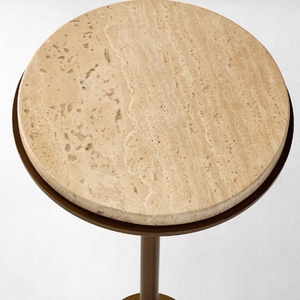 Fay <b>Travertine</b> Drink <b>Table</b> Metal Bases With <b>Travertine</b> Top Drink <b>Table</b> - Product Image 4