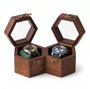 Qualcosa QS-WB-M01 Caja de Relojes de Madera Maciza de Lujo, Organizador de Almacenamiento para 2 Relojes, Estuche de Exhibición - Product Image 1