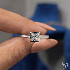 Modern 1.00ct princess cut lab grown diamond engagement <b>ring</b> sleek square bezel with channel band 10k white <b>gold</b> - Product Image 5