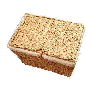 Handwoven Water Hyacinth & Jute Rectangular Laundry <b>Hamper</b> Basket with Lid Loop Closure Removable Liner Rustic Storage Basket - Product Image 3