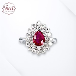 [Sheri Jewels] 18K Solid White Gold Natural Round Brilliant Cut Diamond Ring Mounting - Pear Shape Gemstone Use, for Women - Product Image 1