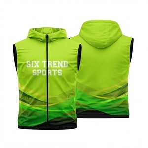 Six Trend Sports Gilet sans manches à capuche pour homme, vert dégradé, fermeture éclair sur le devant, séchage rapide, style sportif, coupe classique - Product Image 1