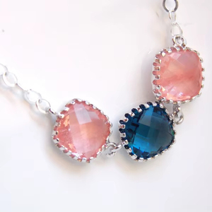 Coral Bracelet Navy Blue Bracelet Glass Peach Montana Sterling Silver Wedding Bridal Bridesmaids Jewelry - Product Image 1