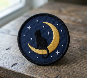 <b>Black</b> Cat Moon Iron On Patch Circle Machine Embroidered Badge Celestial Witchy Applique DIY Decor for <b>Jackets</b> Hoodies Backpacks - Product Image 1