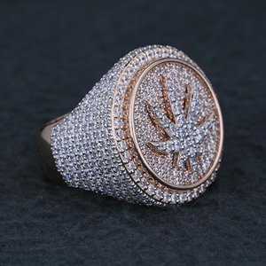 <b>Mens</b> Iced Out Cannabis Leaf <b>Ring</b> 14k Pave Diamond Leaf <b>Pinky</b> <b>Ring</b> Eco Friendly Diamond Hip Hop Jewelry Gift for Him - Product Image 2