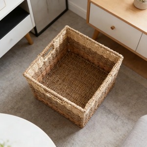 <b>Square</b> seagrass <b>basket</b> combining 3 materials Handmade Storage <b>Basket</b> Wholesale eco-friendly Made in Vietnam - Product Image 4