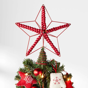 ที่ประดับยอดต้นคริสต์มาสทำมือประดับด้วยลูกปัดสีแดงรูปดาวพร้อมฐานเกลียว ของตกแต่งวันหยุดที่สวยงาม - Product Image 3