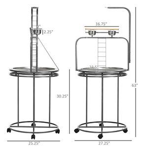 Grand support en bois gris pour oiseaux avec 3 échelles, crochet pour jouets et perchoir pour perroquets - Fournitures pour oiseaux - Product Image 2