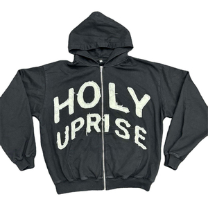 เสื้อฮู้ดซิป Holy Uprise ทรงโอเวอร์ไซส์ สตรีทแวร์ ผู้ชาย ผ้าฝ้ายถัก 100% ปักโลโก้ด้านหน้าด้วยมือ แขนเสื้อปกติ สำหรับฤดูใบไม้ร่วง - Product Image 5