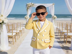 Ensemble de costume pour garçons à double boutonnage pour mariage et fête, blazer élégant pour enfants, blazer violet formel avec pantalon blanc - Product Image 3