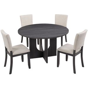 47.3\" Modern <b>Round</b> <b>Dining</b> <b>Set</b> with <b>4</b> Upholstered Chairs 5-Piece <b>Dining</b> <b>Table</b> <b>Set</b> <b>for</b> the <b>Dining</b> Room - Product Image 1