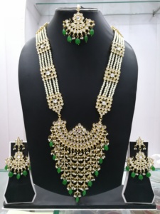 Indian Stylish Layered Pearl Rani Haar Long Kundan Necklace Jewellery Set Wedding Engagement Party Gift Antique Gold Plated - Product Image 1