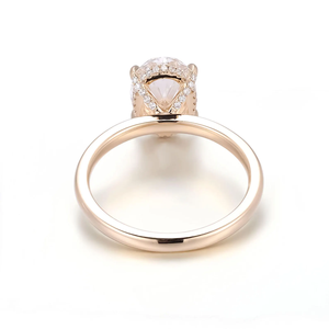 แหวนหมั้นมอยซาไนต์ทรงรี, แหวนทองคำ 14K แบบโซลิแทร์, แหวนแต่งงานเรียบหรูสำหรับผู้หญิง, แหวนสัญญาแบบเรียบง่าย - Product Image 4