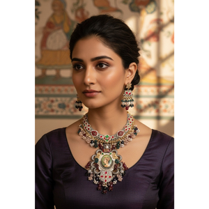 ชุดสร้อยคอคุนดันแบบดั้งเดิมสุดหรู พร้อมจี้และต่างหูจุมก้า – เครื่องประดับเจ้าสาวสำหรับงานแต่งงาน - Product Image 2