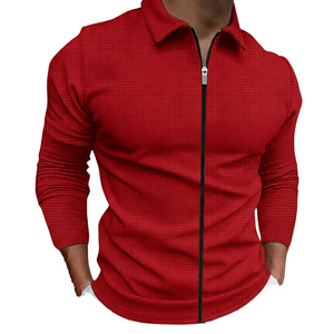 <b>Men's</b> Slim Fit Long Sleeve Shirt <b>Jacket</b> Zipper Turn-down Collar Casual Style Solid <b>White</b> Polyester Fleece Front - Product Image 4