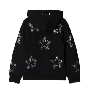 เสื้อฮู้ดดี้ผู้ชายแบบกำหนดเองสำหรับฤดูหนาว ผ้าฝ้าย 100% ลายจุด พิมพ์ลายดิจิทัล ระบายอากาศได้ดี โลโก้ประดับเพชรด้านหน้า แบบสวมหัว สไตล์ลำลอง - Product Image 6
