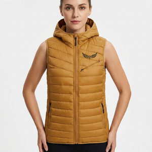Gilet matelassé à capuche pour homme, chaud, coupe-vent, avec fermeture éclair sur le devant, broderie, couleur unie, vêtement d'extérieur décontracté - Product Image 6