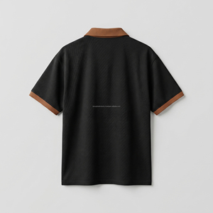 T-shirt de golf personnalisé pour homme, col contrastant noir et marron, en piqué de coton tricoté respirant, manches courtes, été - Product Image 2