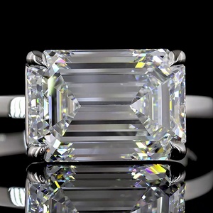 Custom 3ct Horizontal Emerald Cut Ring IGI Certified East-West Double Prong Slender Band Wedding Ring 18K White Gold - Product Image 3