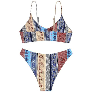 Printed New Arrival Women's Halter Neck V-<b>Strings</b> <b>Bikini</b> <b>Set</b> Two Piece Quick Dry Eco-Friendly Swimwear Bulk Sale - Product Image 3