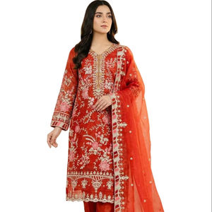 Traje Salwar de diseñador en color naranja, de tela CRUNCHY SILK pura de alta calidad, para mujeres o niñas, apto para todas las estaciones. - Product Image 1