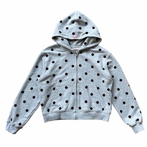 Sweat-shirt à capuche à pois pour femme, manches longues, en coton tricoté, fermeture éclair sur le devant, vêtement décontracté d'automne, avec appliqué - Product Image 6