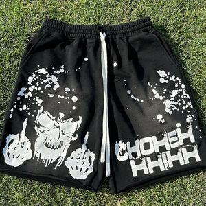 Shorts de basket streetwear pour hommes : en molleton tricoté personnalisé, délavé à l'acide, taille haute élastique - Product Image 3