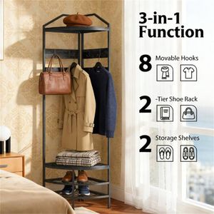 Corner <b>Shelf</b> and Clothes Hanger with Shoe Cabinet Functional Coat <b>Stand</b> - Product Image 2