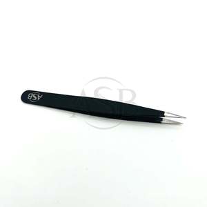 <b>Black</b> Matte Pointed Tip Tweezer With <b>Heart</b> At Handle Stainless Steel Beauty Instrument Customized Logo Printing - Product Image 6