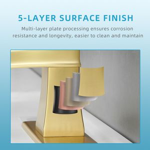 Rubinetto a cascata monocomando in nichel oro per lavabo con scarico a soffietto e tubi di alimentazione, con piastra di copertura per bagno - Product Image 2