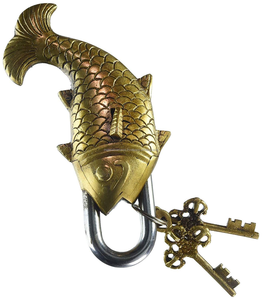 Candado Funcional de Latón con Diseño de Pez, Cerraduras Doradas Coleccionables con Acentos Indios, Herrajes Modernos Pulidos para Puertas - Product Image 6