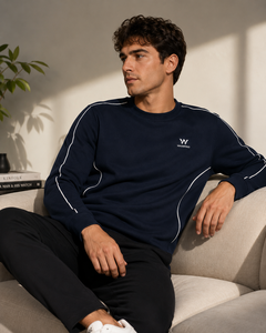เสื้อสเวตเชิ้ตคอกลมสีน้ำเงินสำหรับผู้ชาย Warpro ทรงปกติ สีพื้น สวมใส่สบายๆ สำหรับฤดูใบไม้ร่วง ผลิตจากผ้าโพลีเอสเตอร์ถัก - Product Image 5