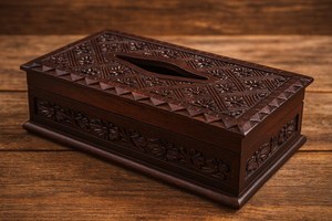 Premium Engraved <b>Floral</b> Pattern Carved Wooden Tissue <b>Box</b> & Holder for Dining Room and Bedroom - Product Image 2