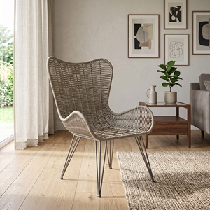 Fauteuils Kd Arthur avec structure en fer thermolaqué, fauteuil d'extérieur en corde tressée, siège de salle à manger haut de gamme pour patio, dossier haut avec coussin d'appoint - Product Image 2