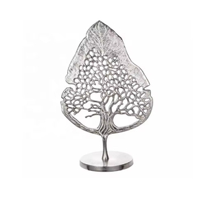 Handcrafted Modern Abstract Metal Sculpture Set Of 2 Silver Finish Aluminum Tabletop Decor With Black Marble Bases In Good Price - Product Image 5