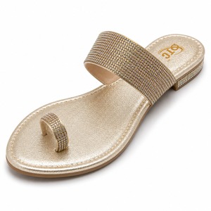 Women Open Toe Rhinestone Flat Sandals <b>Slip</b> on Mule <b>Slides</b> Gold Finish Anti <b>Slip</b> Breathable Casual Winter Footwear - Product Image 4